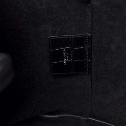 Saint Laurent Calfskin Crocodile Embossed Shopping Tote Black 8 of 10