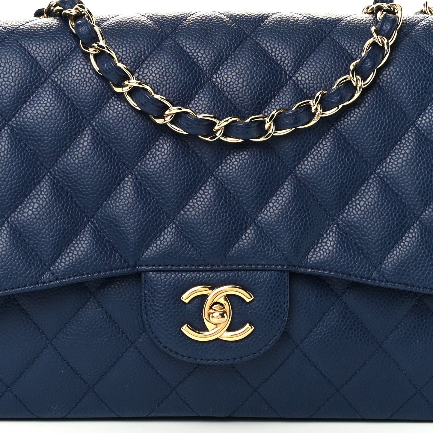 Caviar Quilted Jumbo Single Flap Navy