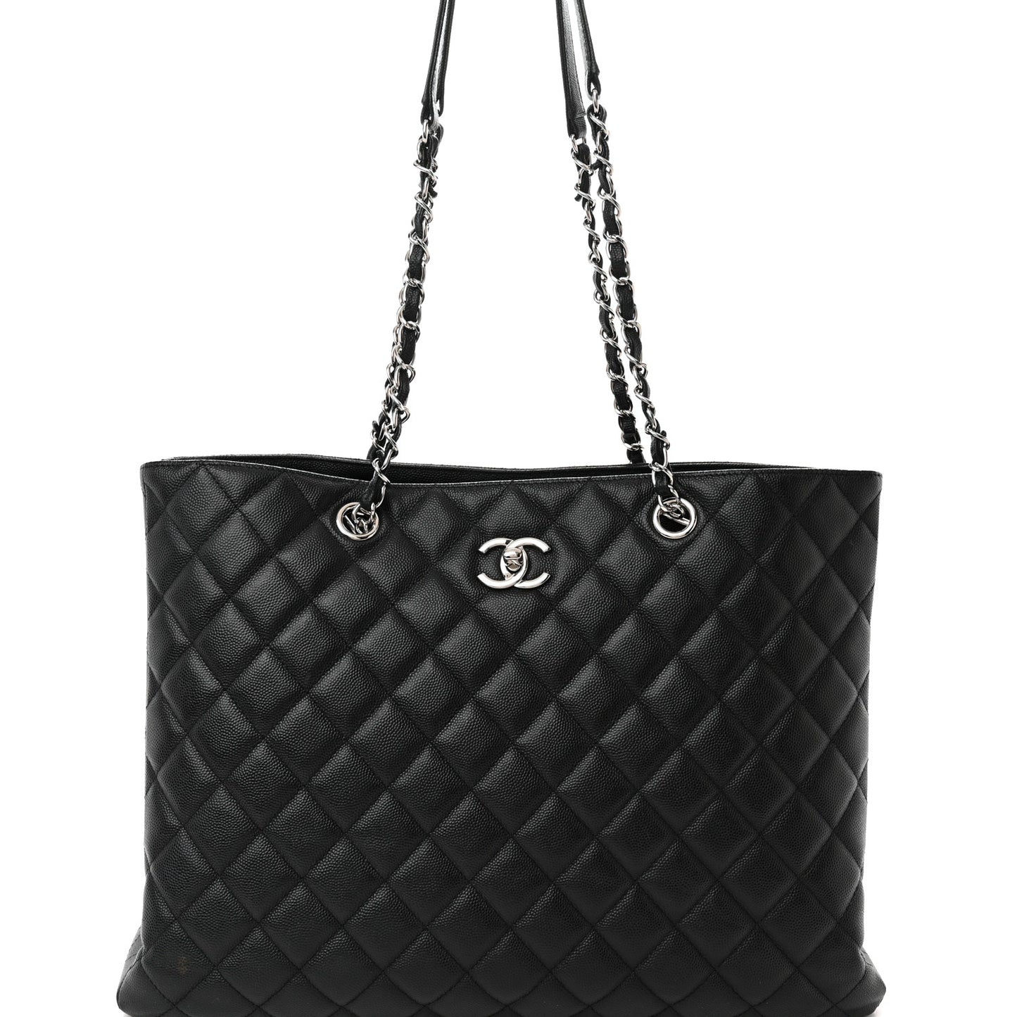 Caviar Quilted Large Shopping Tote Black