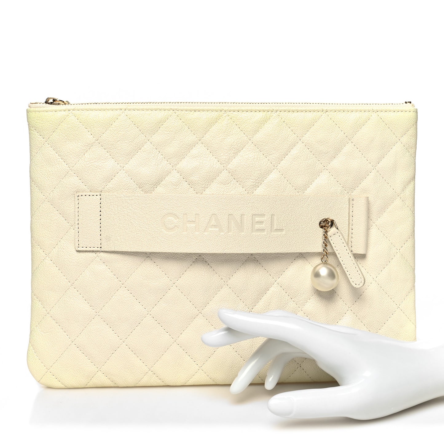 Iridescent Caviar Medium Night by the C Pouch Clutch White