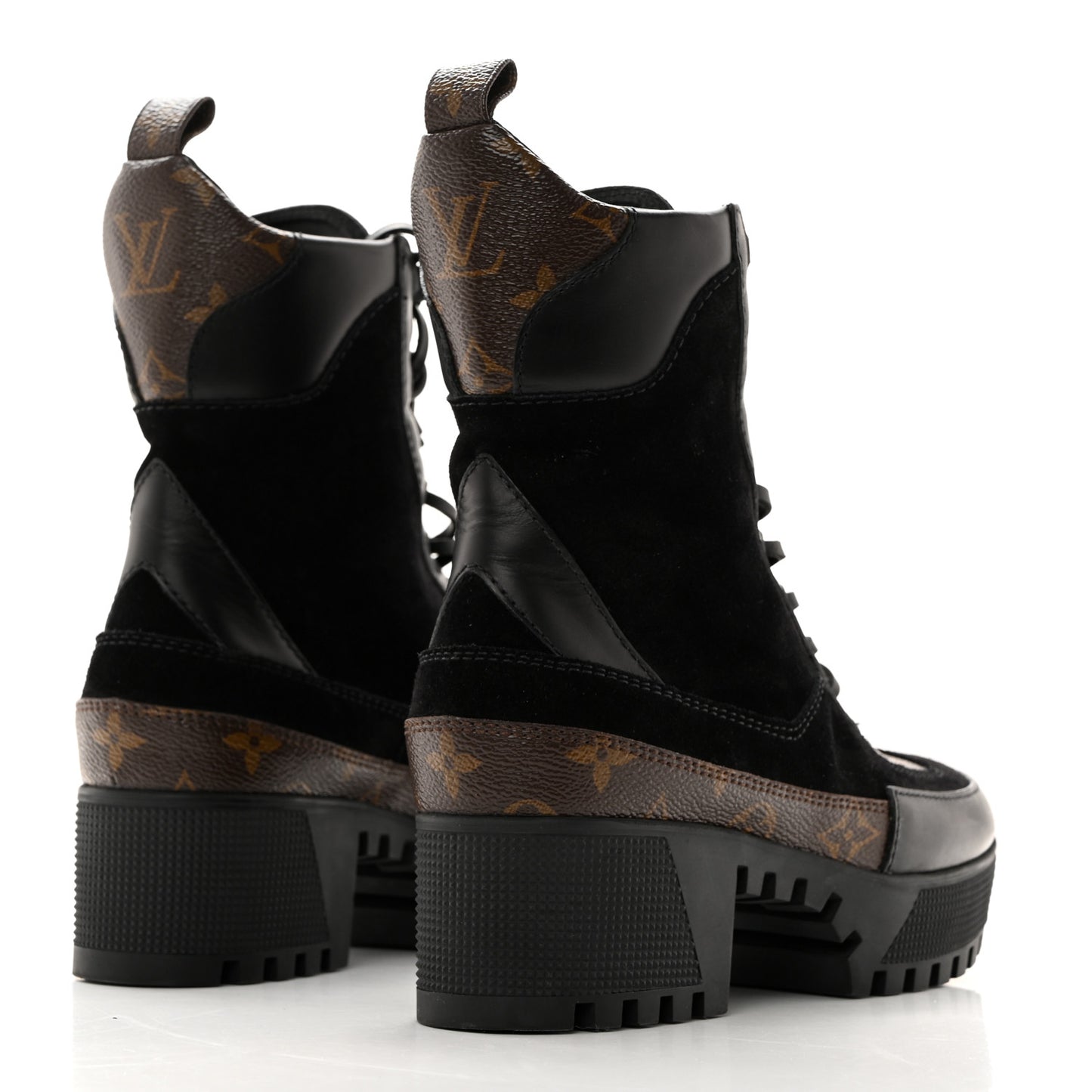 Suede Calfskin Monogram Laureate Platform Desert Boots 36 Black
