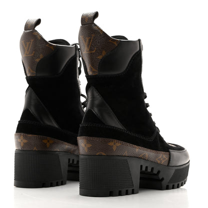 Louis Vuitton Suede Calfskin Monogram Laureate Platform Desert Boots 36 Black 4 of 8