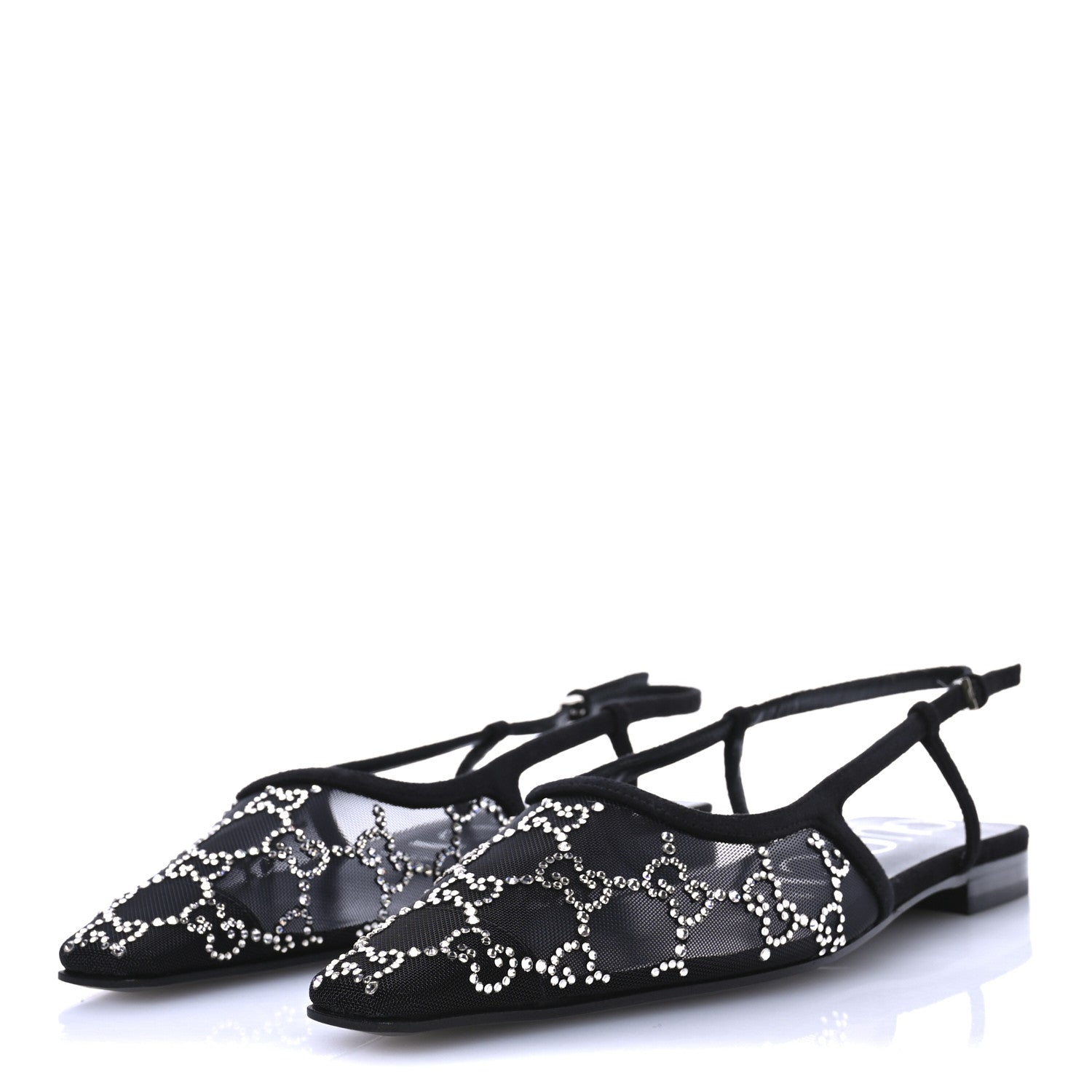 Gucci Tela Retino Kid Scamosciato Crystal GG Monogram Square Demi Ballet Flats 37.5 Black 4 of 8