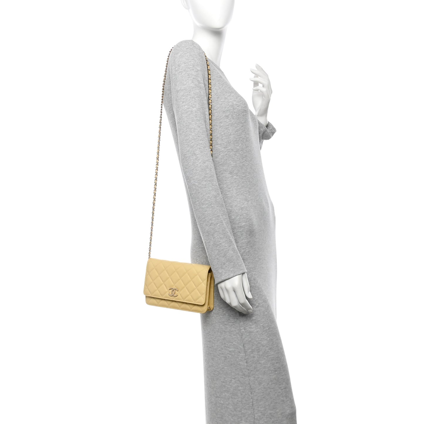 Caviar Quilted Studded CC Wallet on Chain WOC Yellow