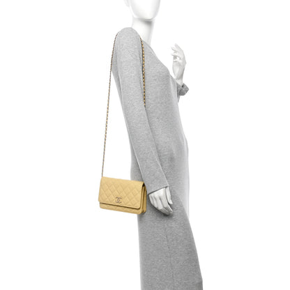 Chanel Caviar Quilted Studded CC Wallet on Chain WOC Yellow 2 of 10