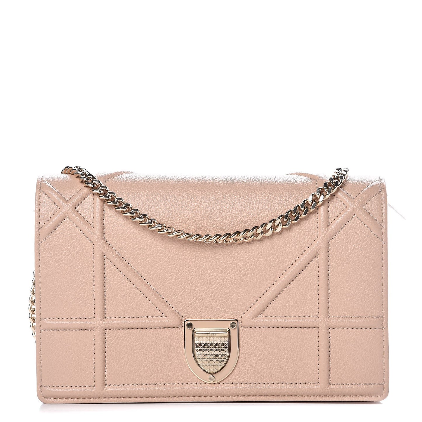 Grained Calfskin Diorama Wallet on Chain Pouch Nude