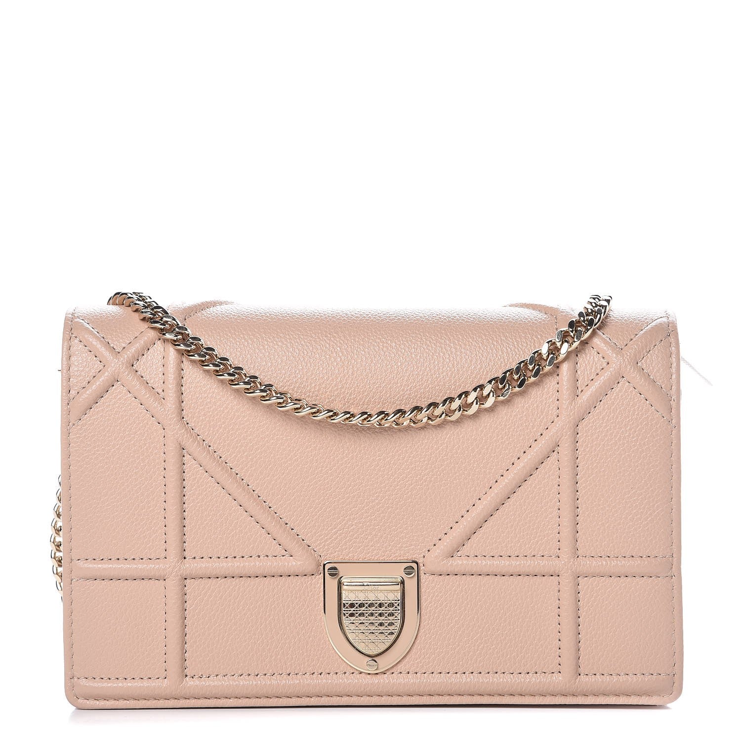 Christian Dior Grained Calfskin Diorama Wallet on Chain Pouch Nude 1 of 6