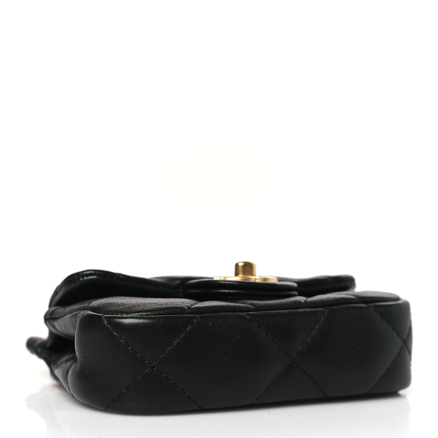 Calfskin Quilted Lady Handle Flap Card Holder With Chain Black