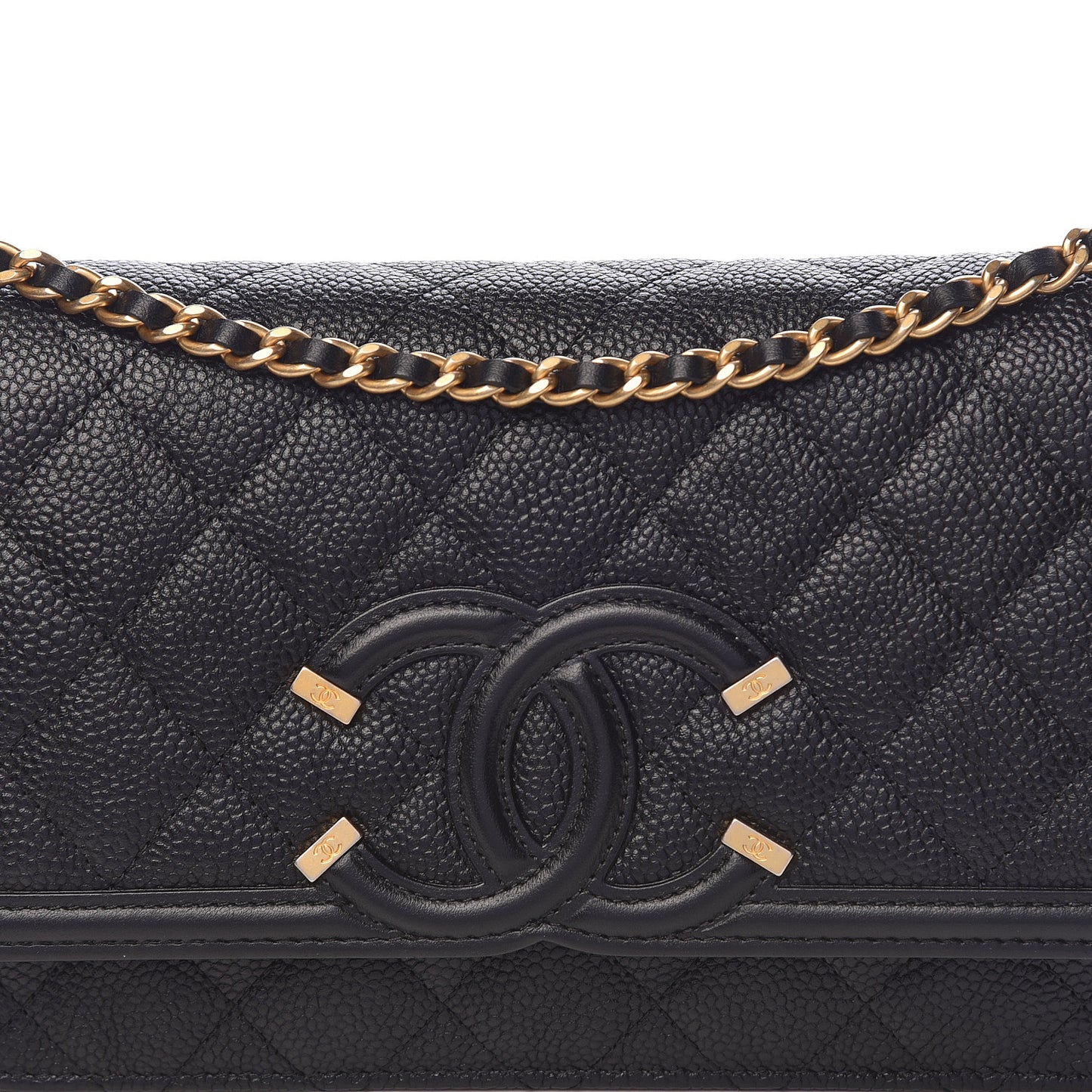 Caviar Quilted CC Filigree Wallet On Chain WOC Black