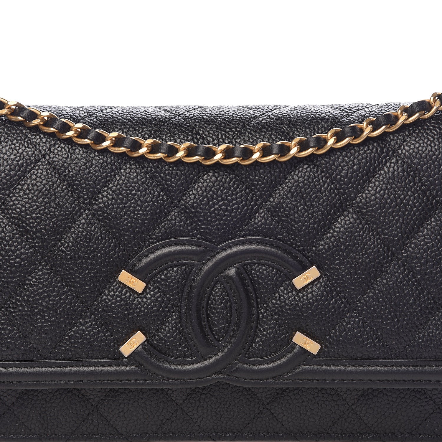 Chanel Caviar Quilted CC Filigree Wallet On Chain WOC Black 11 of 12