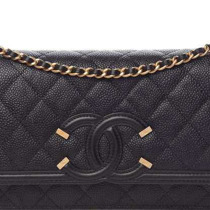 Chanel Caviar Quilted CC Filigree Wallet On Chain WOC Black 11 of 12