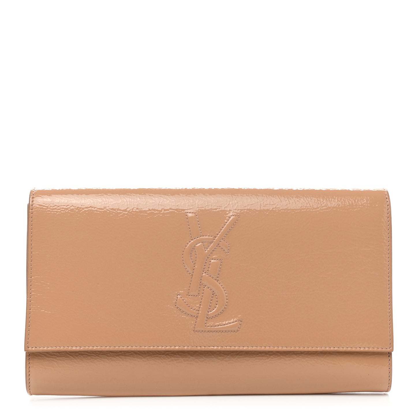 Textured Patent Calfskin Monogram Large Belle De Jour Clutch Beige