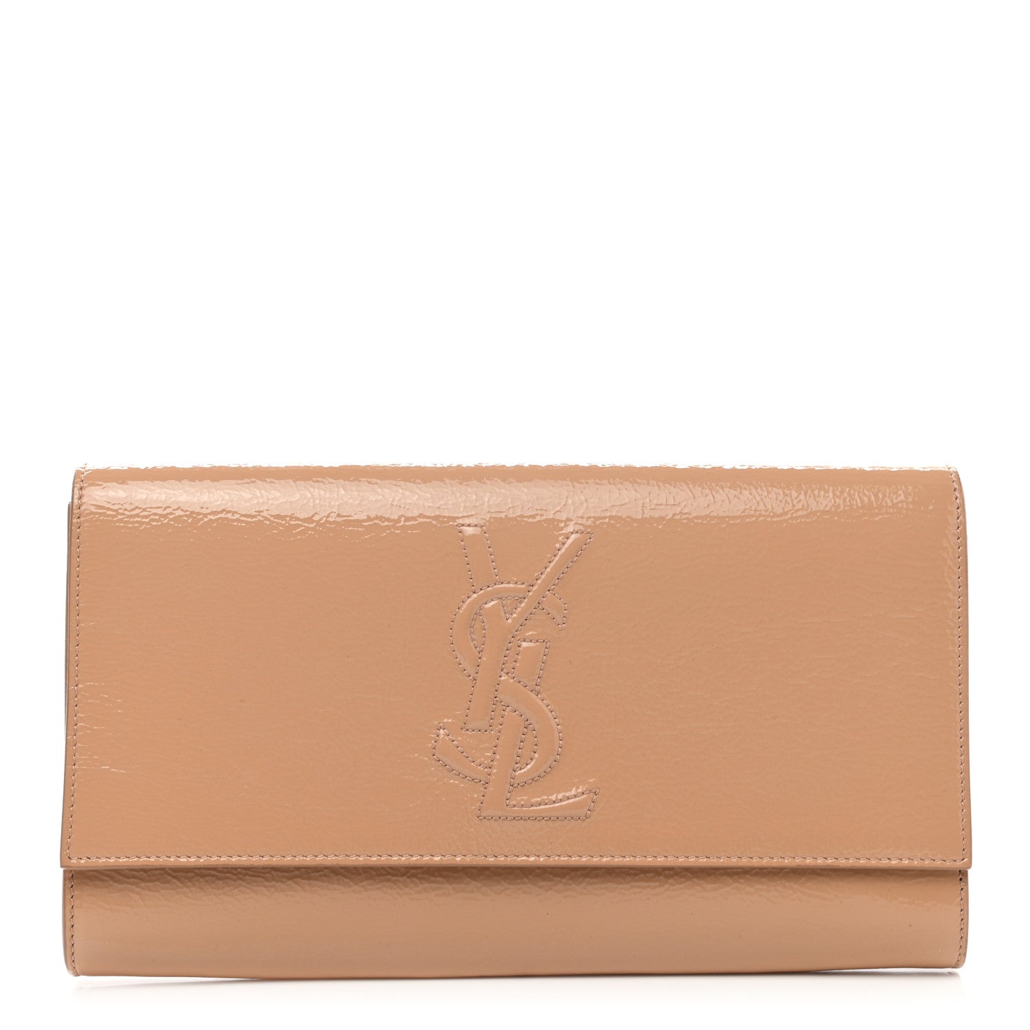 Saint Laurent Textured Patent Calfskin Monogram Large Belle De Jour Clutch Beige 1 of 10