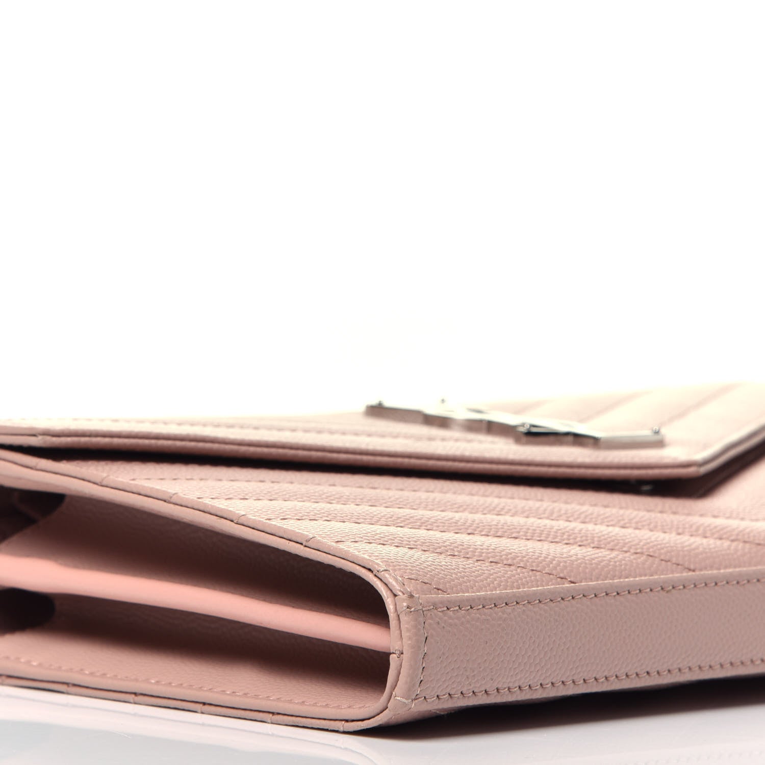 Saint Laurent Grain De Poudre Matelasse Chevron Monogram Chain Wallet Washed Light Pink 8 of 9