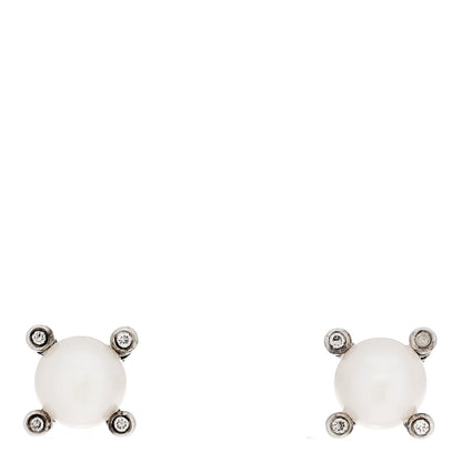 David Yurman Sterling Silver Diamond Pearl 6-6.5mm Cable Stud Earrings 1 of 6