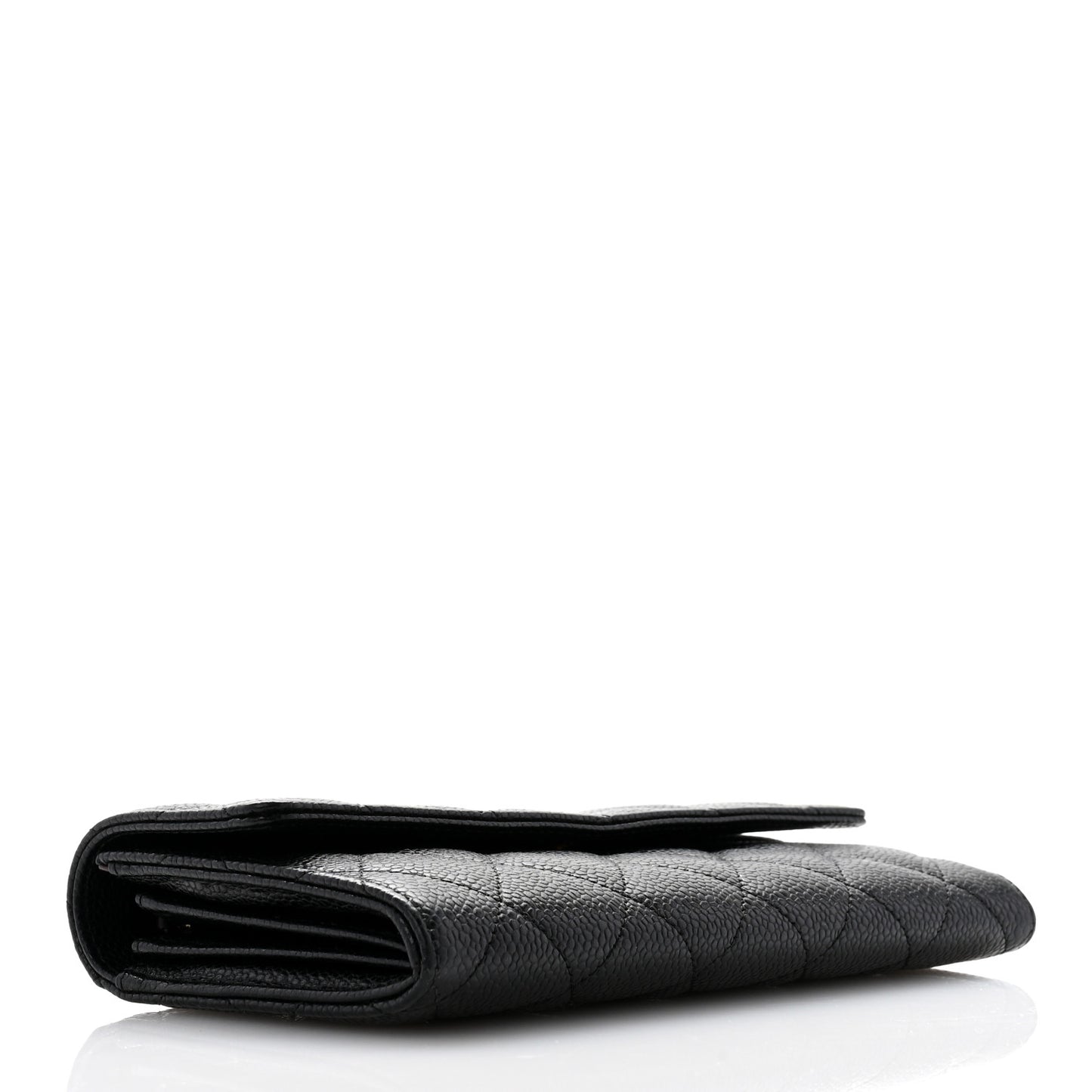 Caviar Quilted Large Gusset Flap Wallet Black