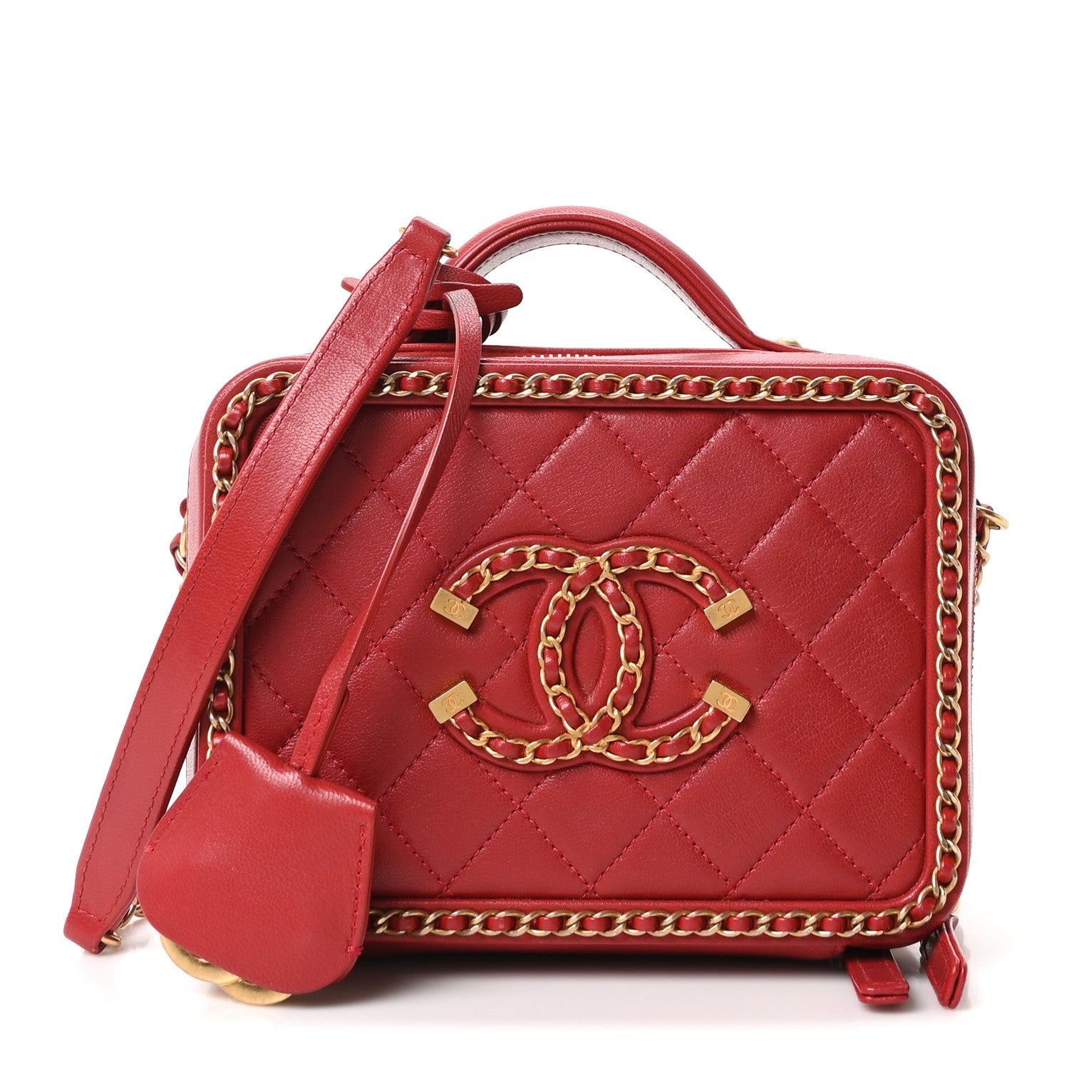 Chanel Goatskin Quilted Small CC Filigree Vanity Case Red 1 of 10