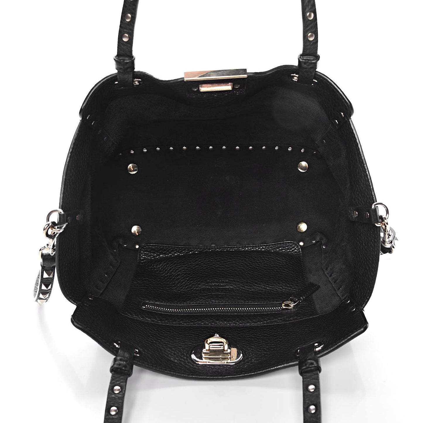 Grained Calfskin Small Rockstud Tote Black