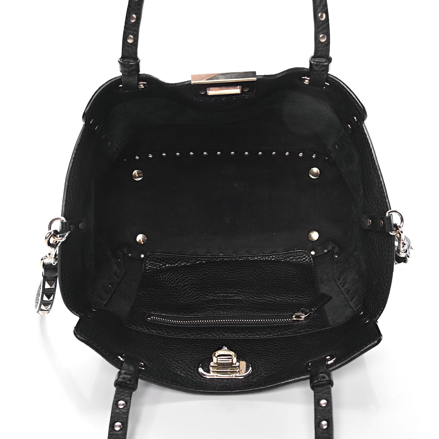 Valentino Garavani Grained Calfskin Small Rockstud Tote Black 5 of 10