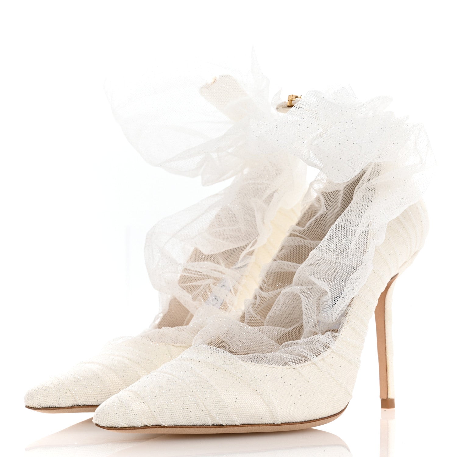 Jimmy Choo Satin Tulle Lavish 100 Pumps 38 White Silver 4 of 8