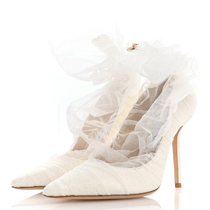 Jimmy Choo Satin Tulle Lavish 100 Pumps 38 White Silver 4 of 8