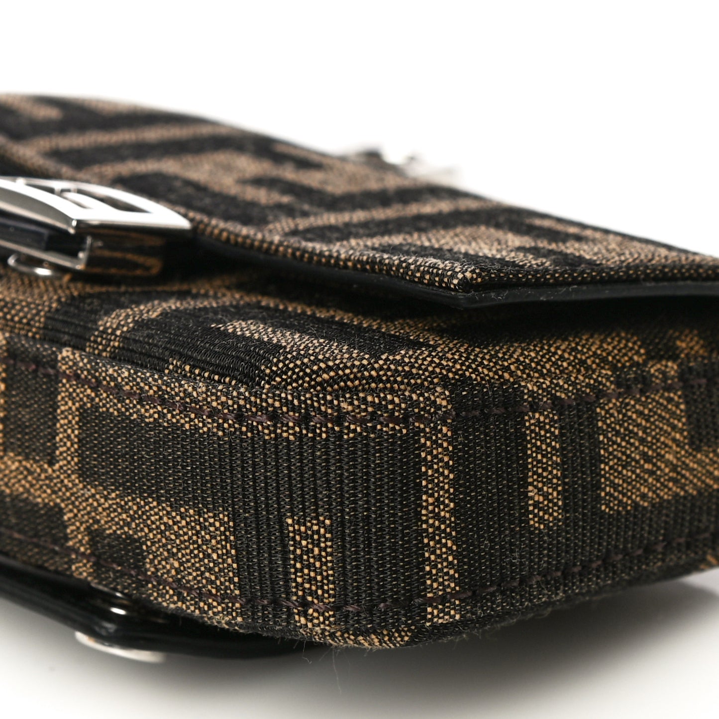 Recycled Fabric Jacquard Vitello Grace FF 1974 Nano Baguette Charm Tobacco Moro Black