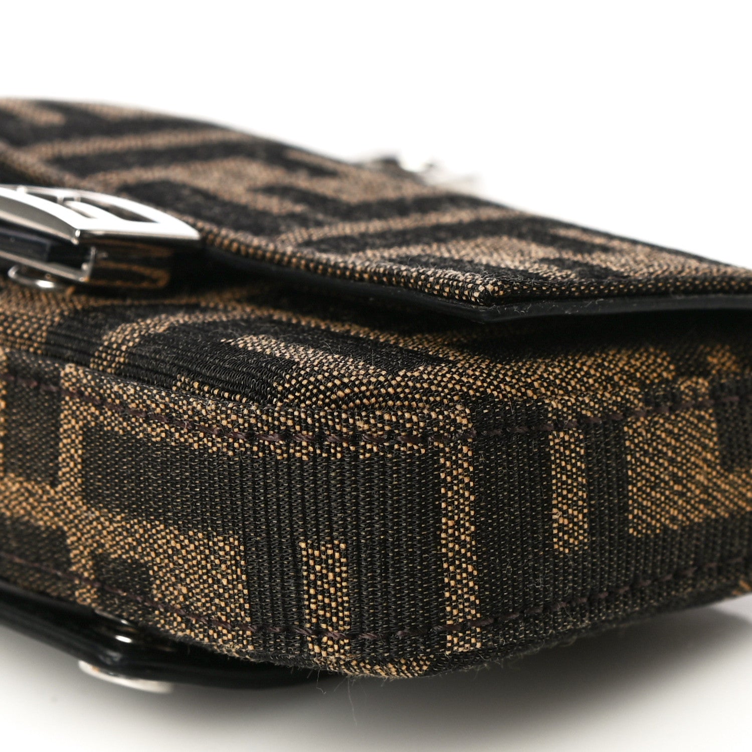 Fendi Recycled Fabric Jacquard Vitello Grace FF 1974 Nano Baguette Charm Tobacco Moro Black 9 of 10