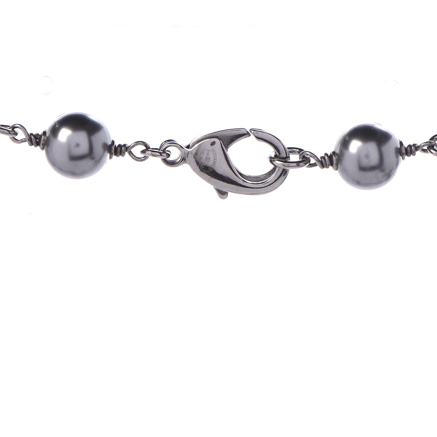 Chanel Pearl Crystal CC Long Necklace Silver Grey 5 of 6