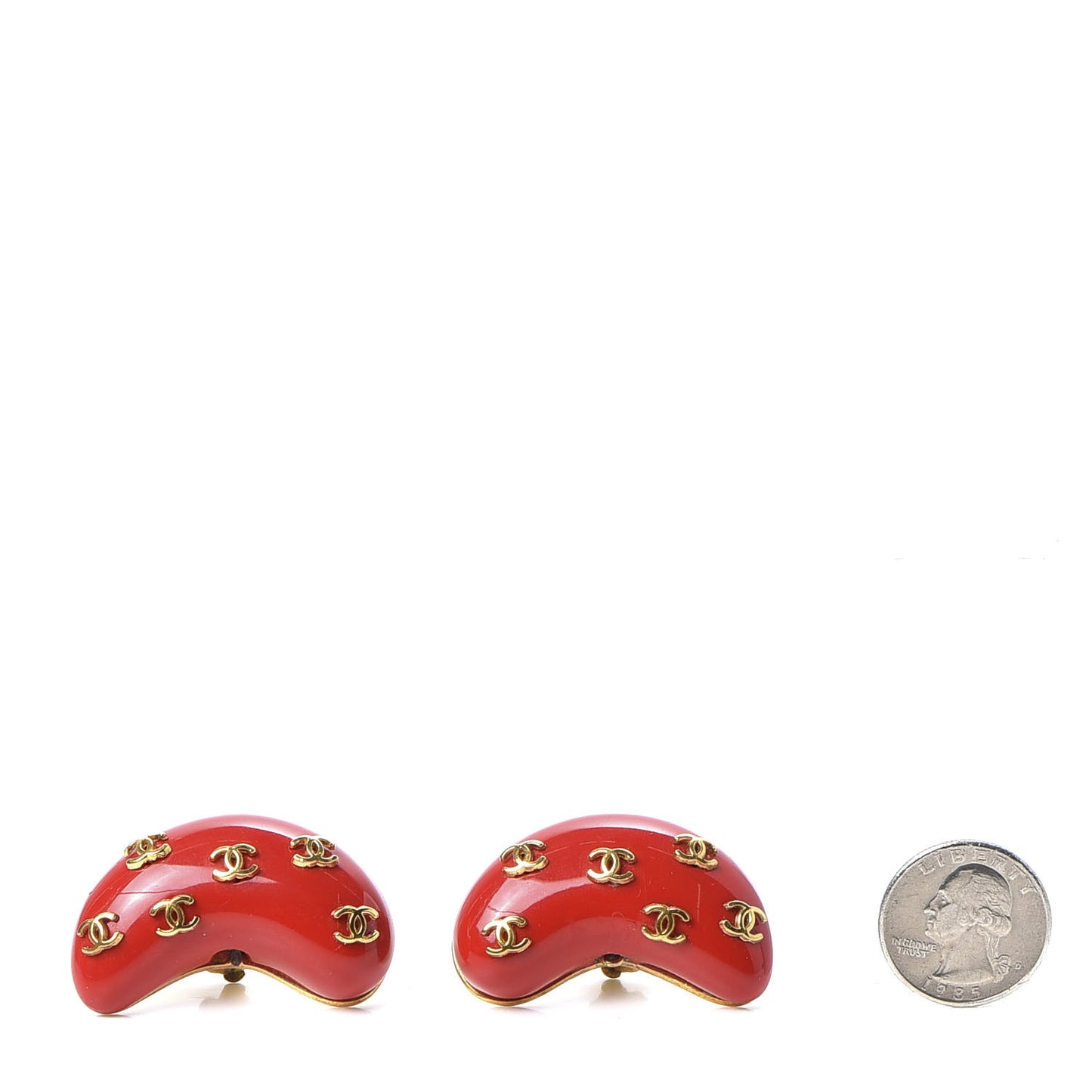 Resin CC Oval Earrings Red Gold Red