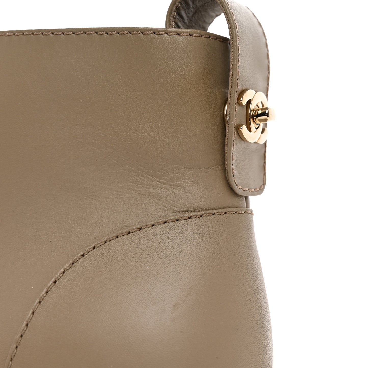 Calfskin CC Turnlock Lace Up Boots 38.5 Beige