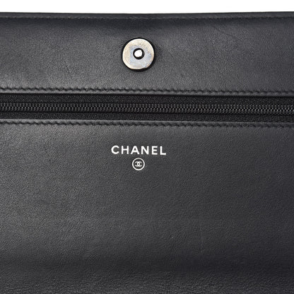 Chanel Calfskin Painted Chevron Embossed Boy Wallet On Chain WOC Black 6 of 11