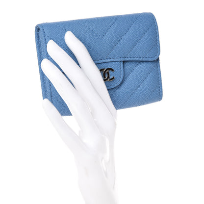 Chanel Caviar Chevron Quilted Card Holder Blue 2 of 9