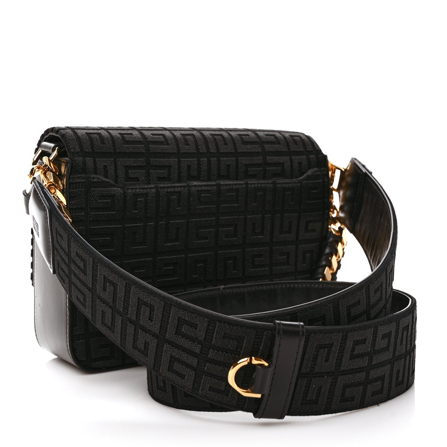 Canvas Woven Embroidered Small 4G Bag With Chain Black