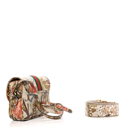 Gucci GG Supreme Monogram Water Flora Web Studded Mini Ophidia Flap Shoulder Bag Beige White Multicolor 2 of 10