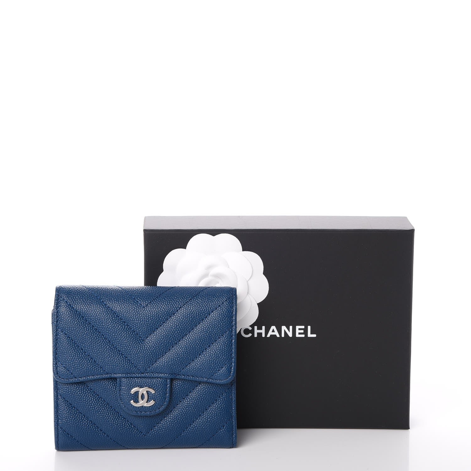 Chanel Caviar Chevron Quilted Compact Flap Wallet Navy 9 of 9