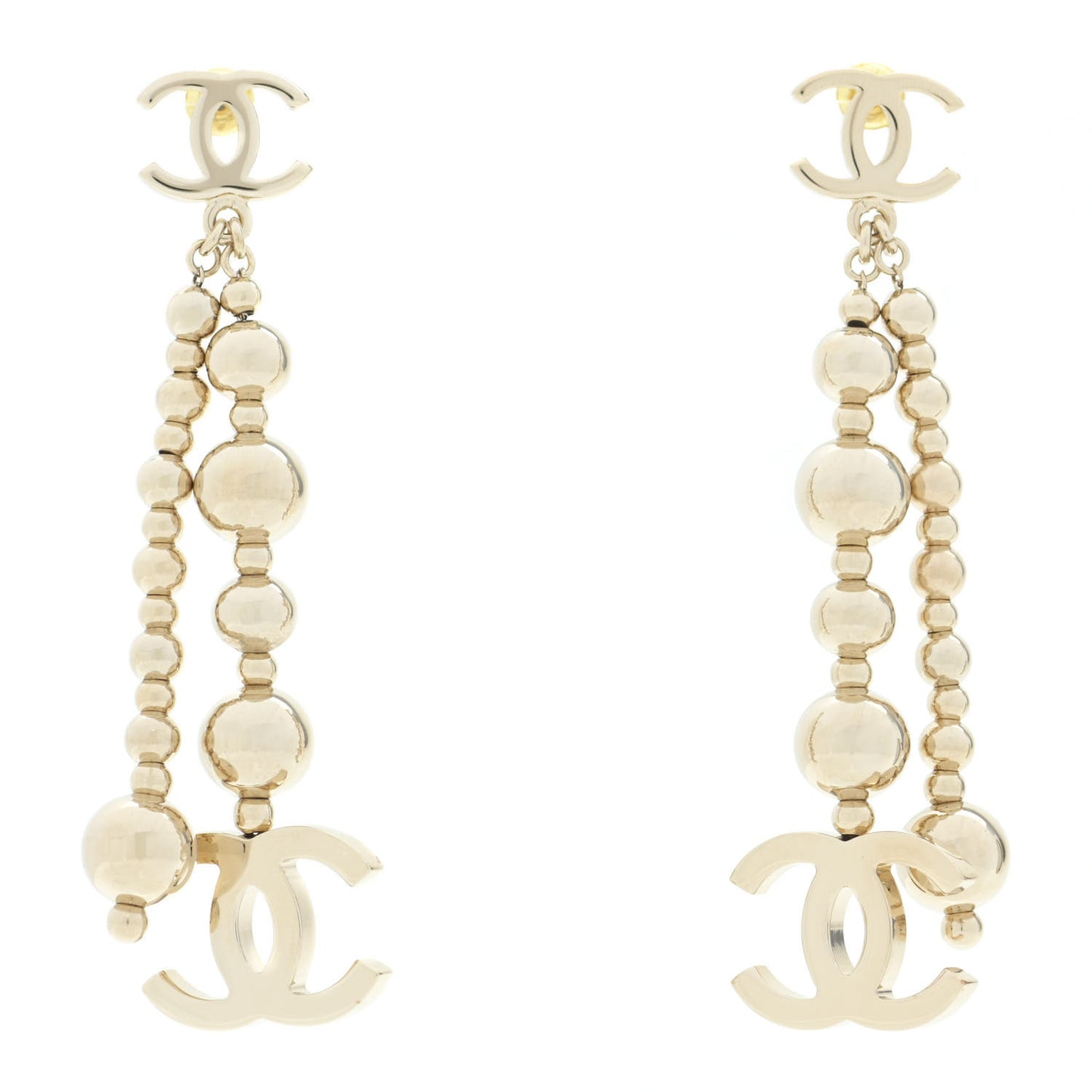 Metal CC Bead Drop Earrings Gold