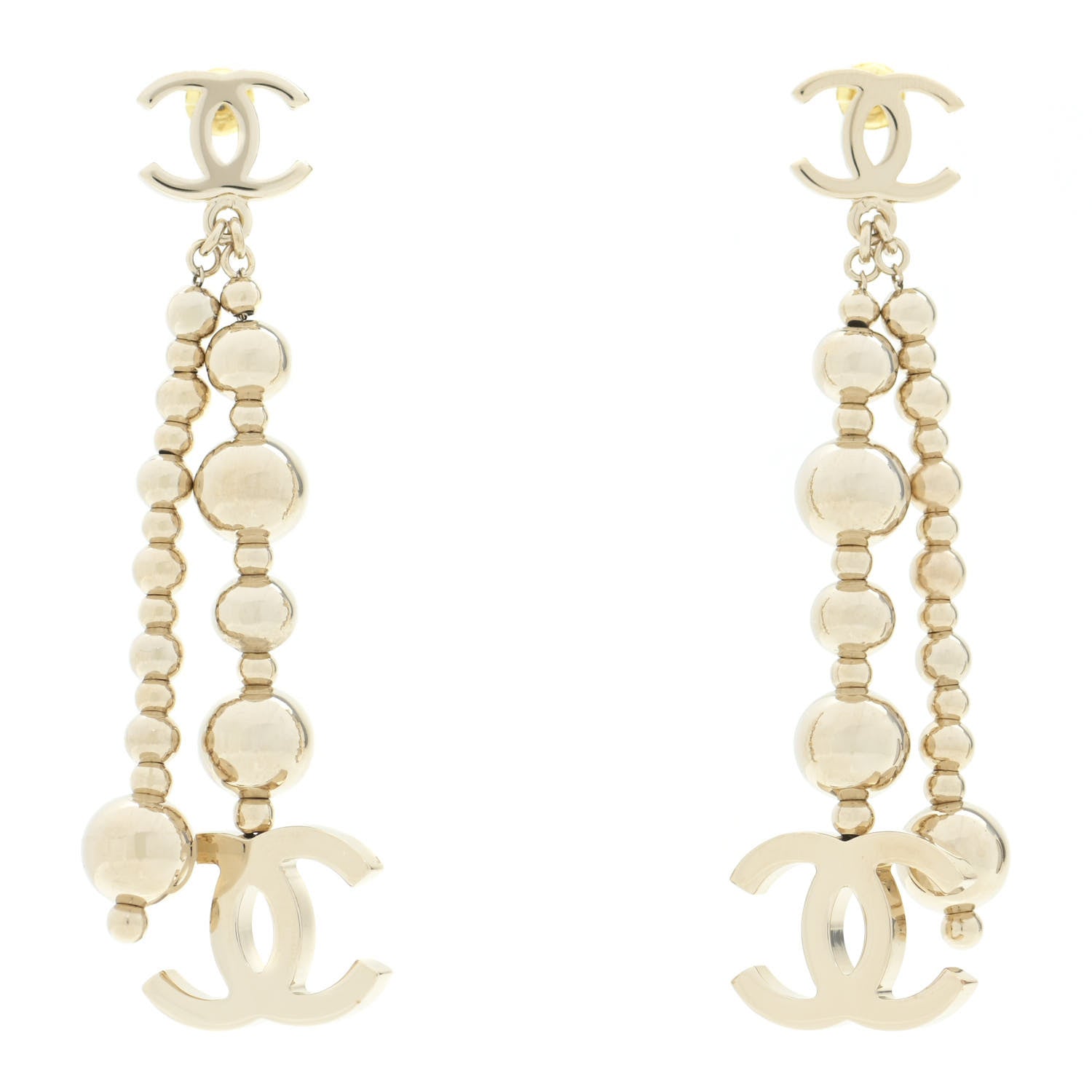 Chanel Metal CC Bead Drop Earrings Gold 1 of 5
