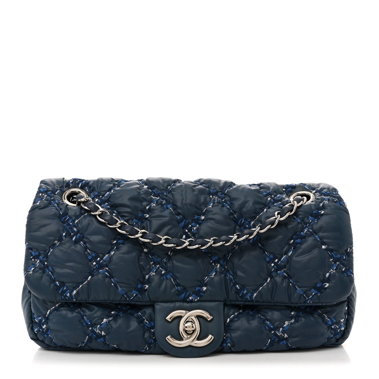 Nylon Quilted Medium Tweed on Stitch Bubble Flap Blue