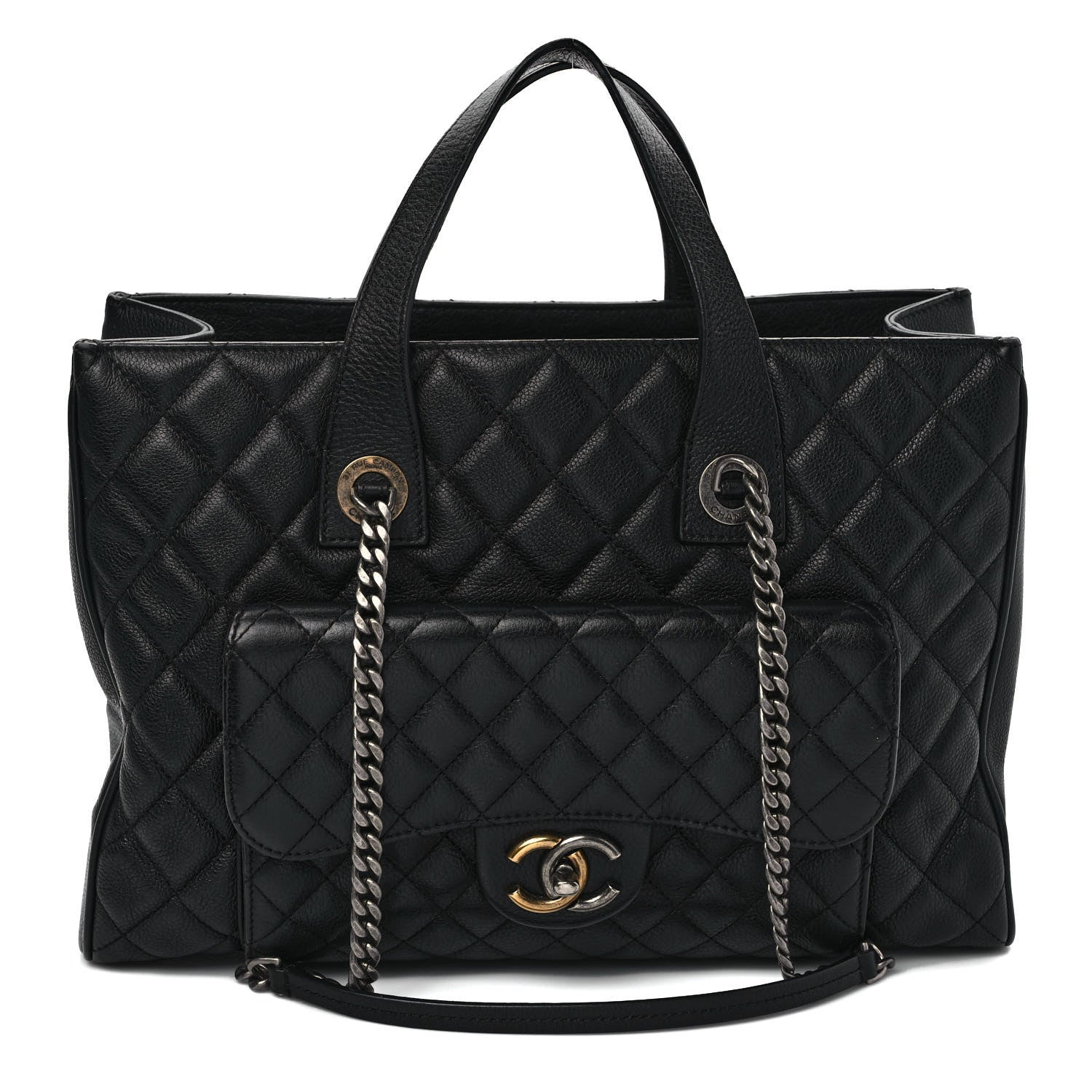 Chanel Metallic Grained Calfskin Quilted Large Casual Pocket Tote Black 1 of 9