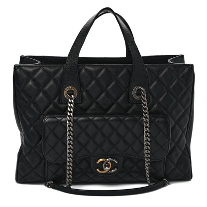 Chanel Metallic Grained Calfskin Quilted Large Casual Pocket Tote Black 1 of 9