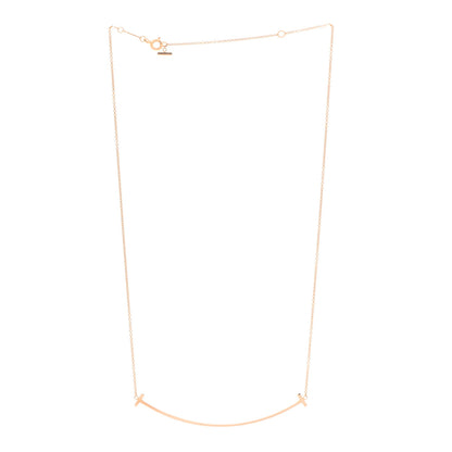 Tiffany 18K Rose Gold Large T Smile Pendant Necklace 3 of 6
