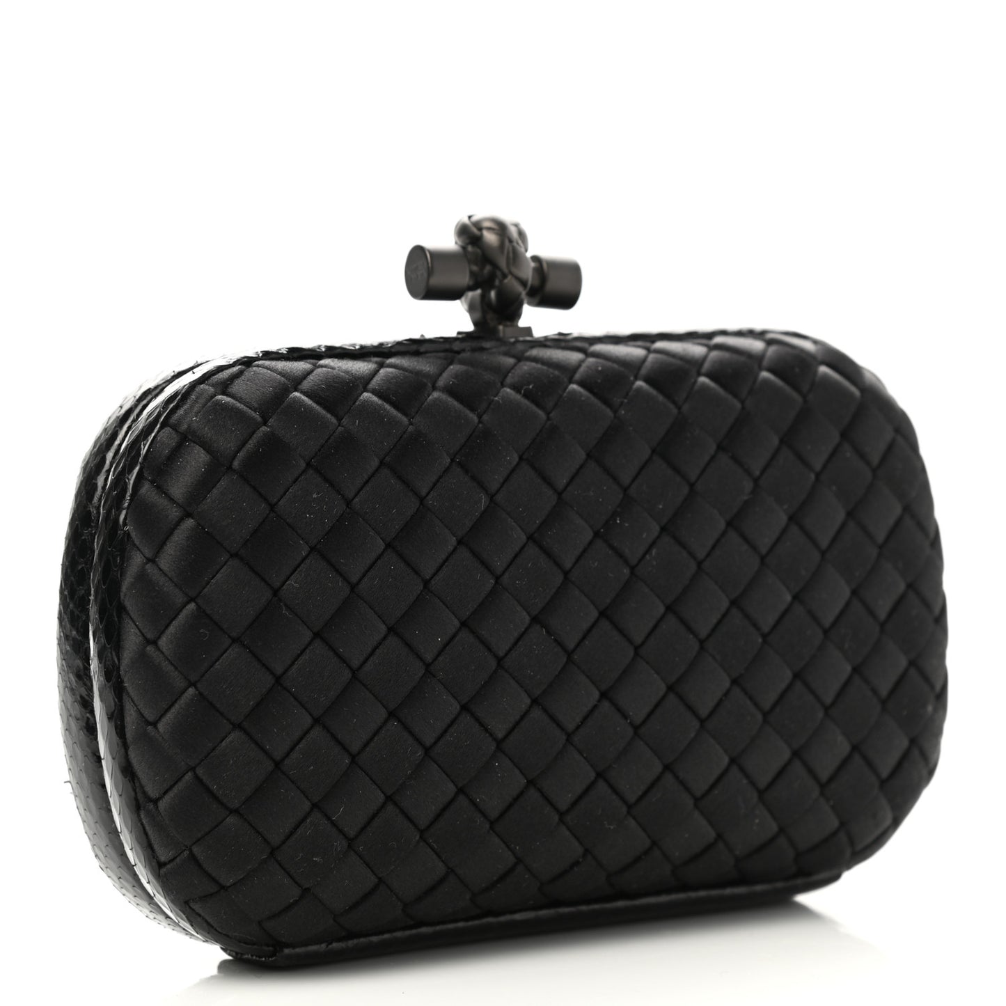 Satin Ayers Intrecciato Chain Knot Clutch Black
