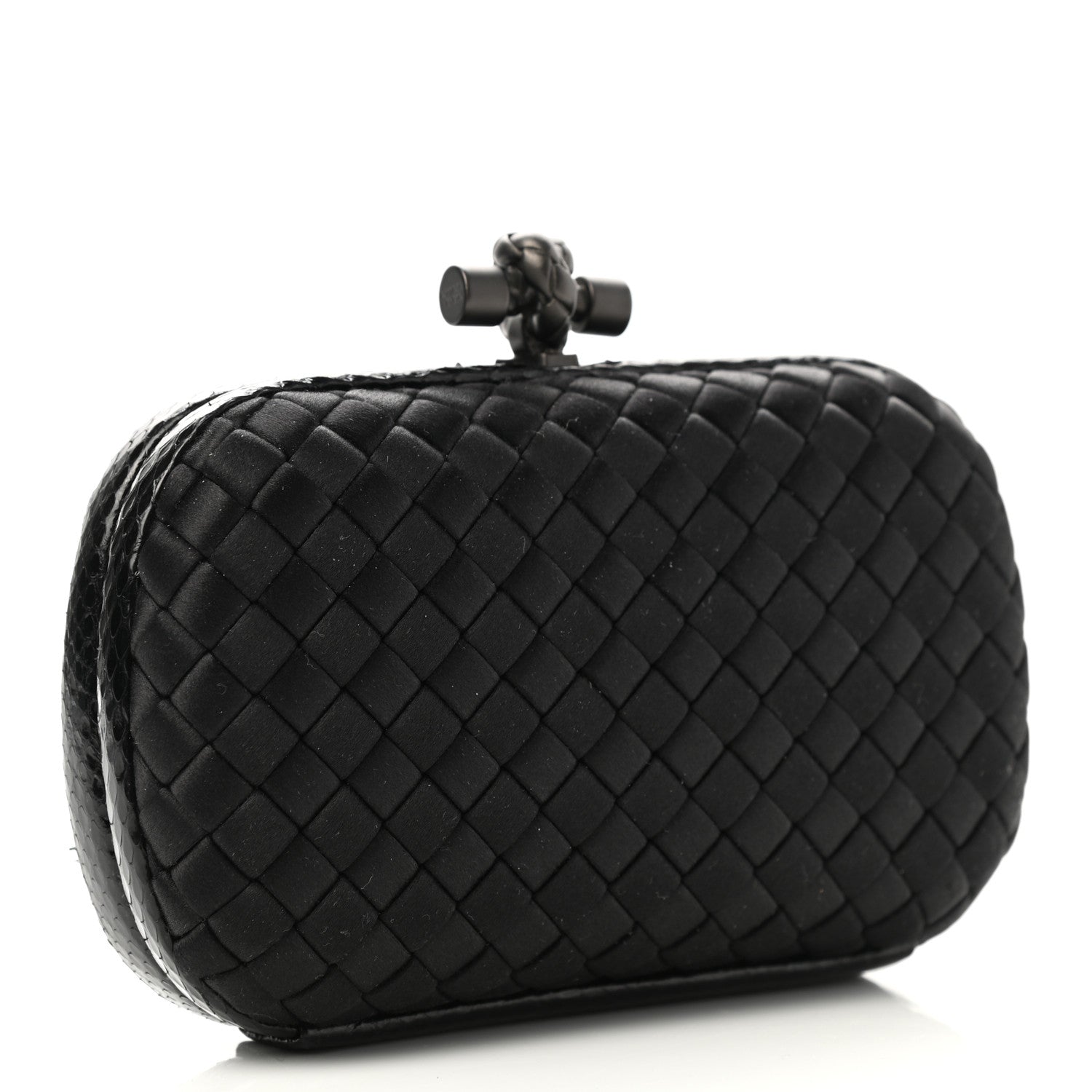 Bottega Veneta Satin Ayers Intrecciato Chain Knot Clutch Black 3 of 6