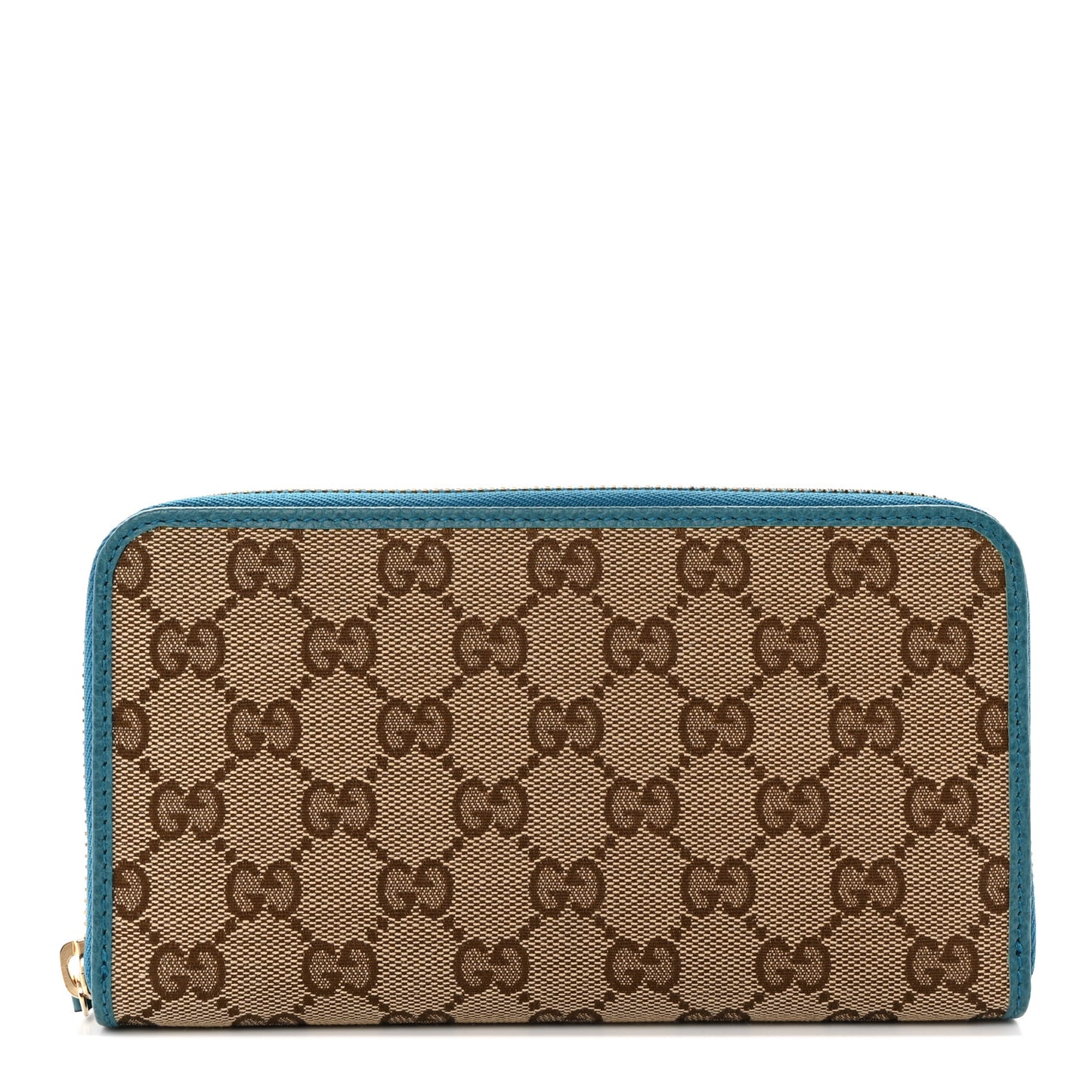 Monogram Dollar Calfskin Zip Around Wallet Beige Ebony Mineral Blue