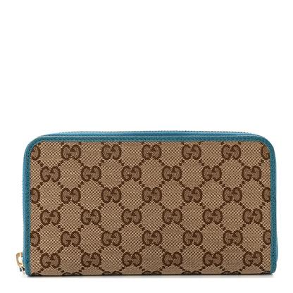 Gucci Monogram Dollar Calfskin Zip Around Wallet Beige Ebony Mineral Blue 1 of 7