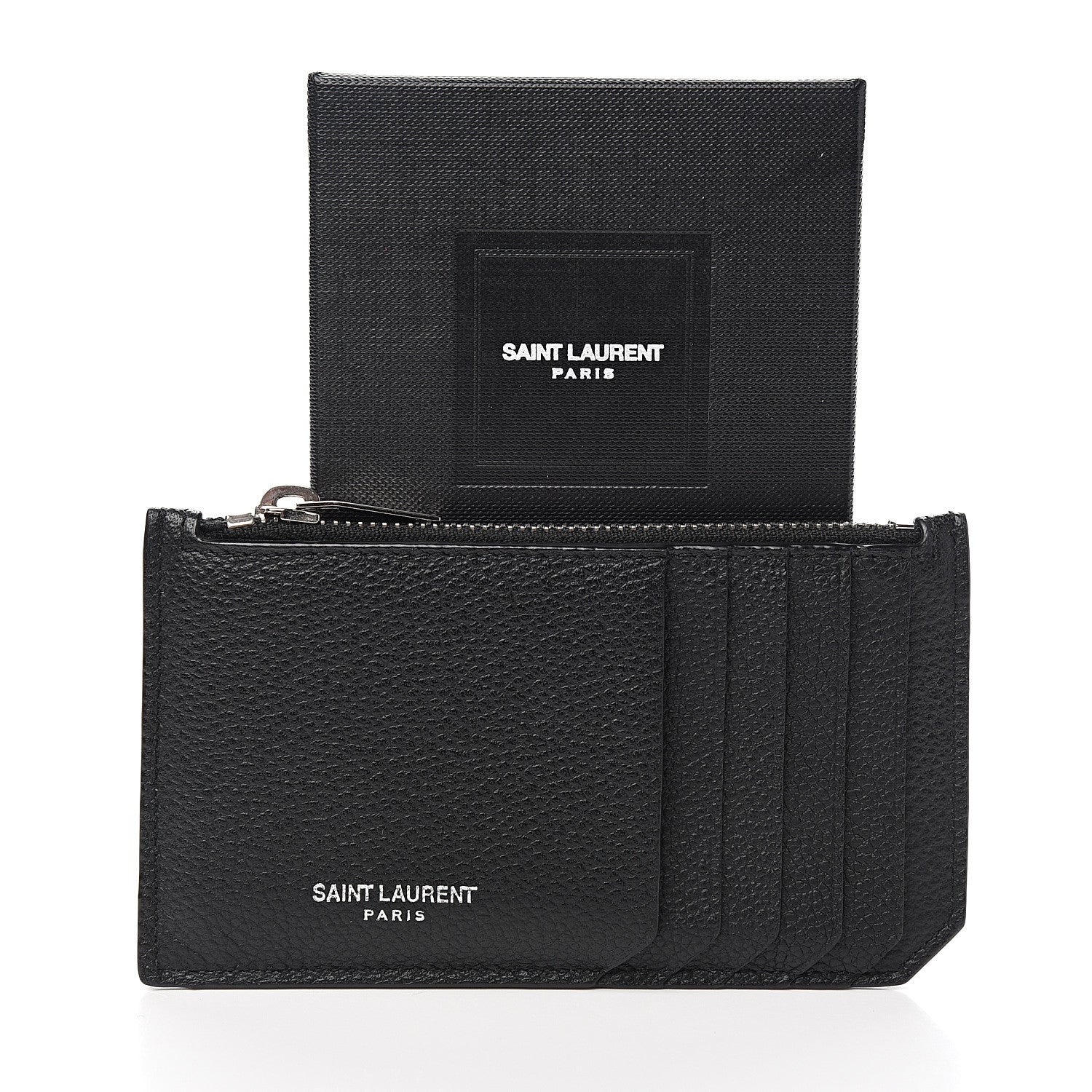 Saint Laurent Grained Calfskin 5 Fragments Zip Pouch Card Holder Black 6 of 6