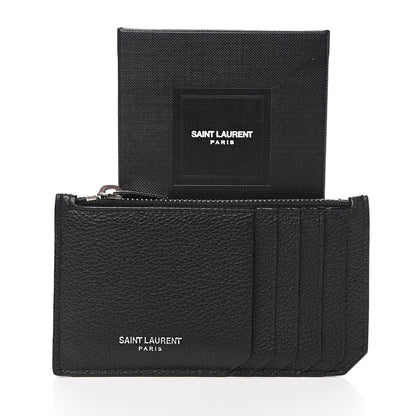 Saint Laurent Grained Calfskin 5 Fragments Zip Pouch Card Holder Black 6 of 6