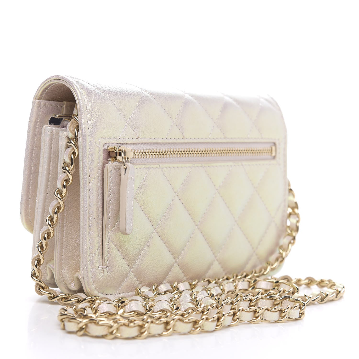Chanel Iridescent Lambskin Quilted Mini Wallet On Chain WOC Ivory 3 of 13