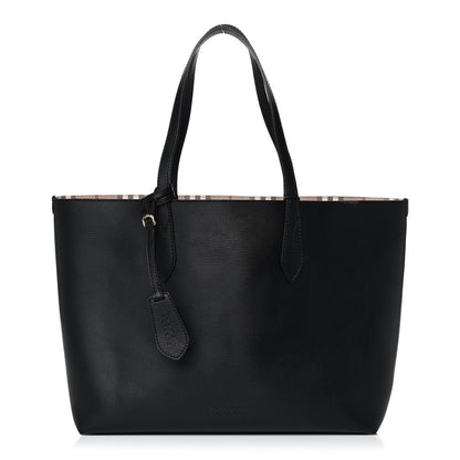 Burberry Grainy Calfskin Haymarket Check Medium Reversible Tote Black 1 of 22