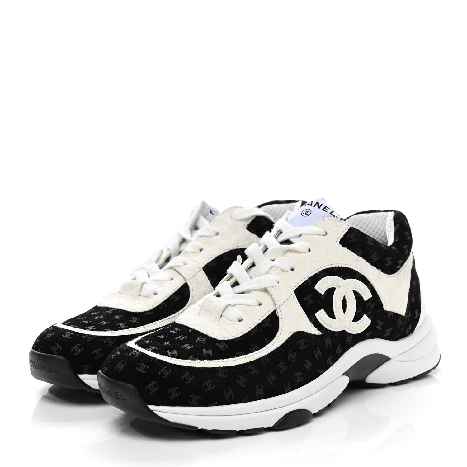 Chanel Suede Calfskin Printed CC Sneakers 41 White Black 3 of 9